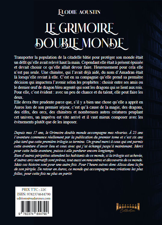 Photo verso du livre: Le Grimoire double monde Tome 3 par Elodie Aoustin