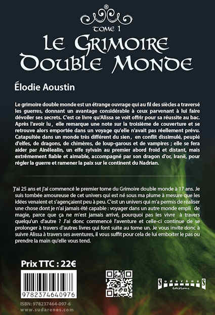 Photo verso du livre: Le Grimoire double monde par Elodie Aoustin