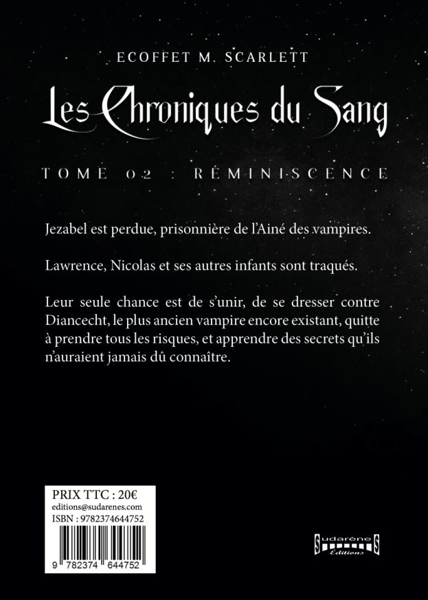 Photo  du livre: Les chroniques du sang tome2 : Réminiscence par ECOFFET M.SCARLETT