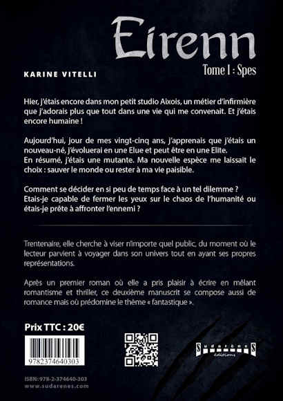 Photo verso du livre:Eirenn Tome1: Spes par Karine Vitelli