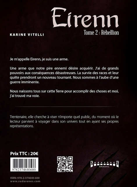 Photo verso du livre:Eirenn Tome2: Rébellion par Karine Vitelli