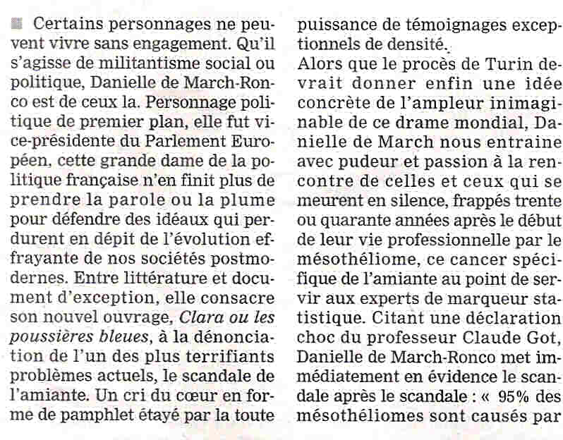 Le journal La Marseillaise parle du livre de Danielle De March-Ronco